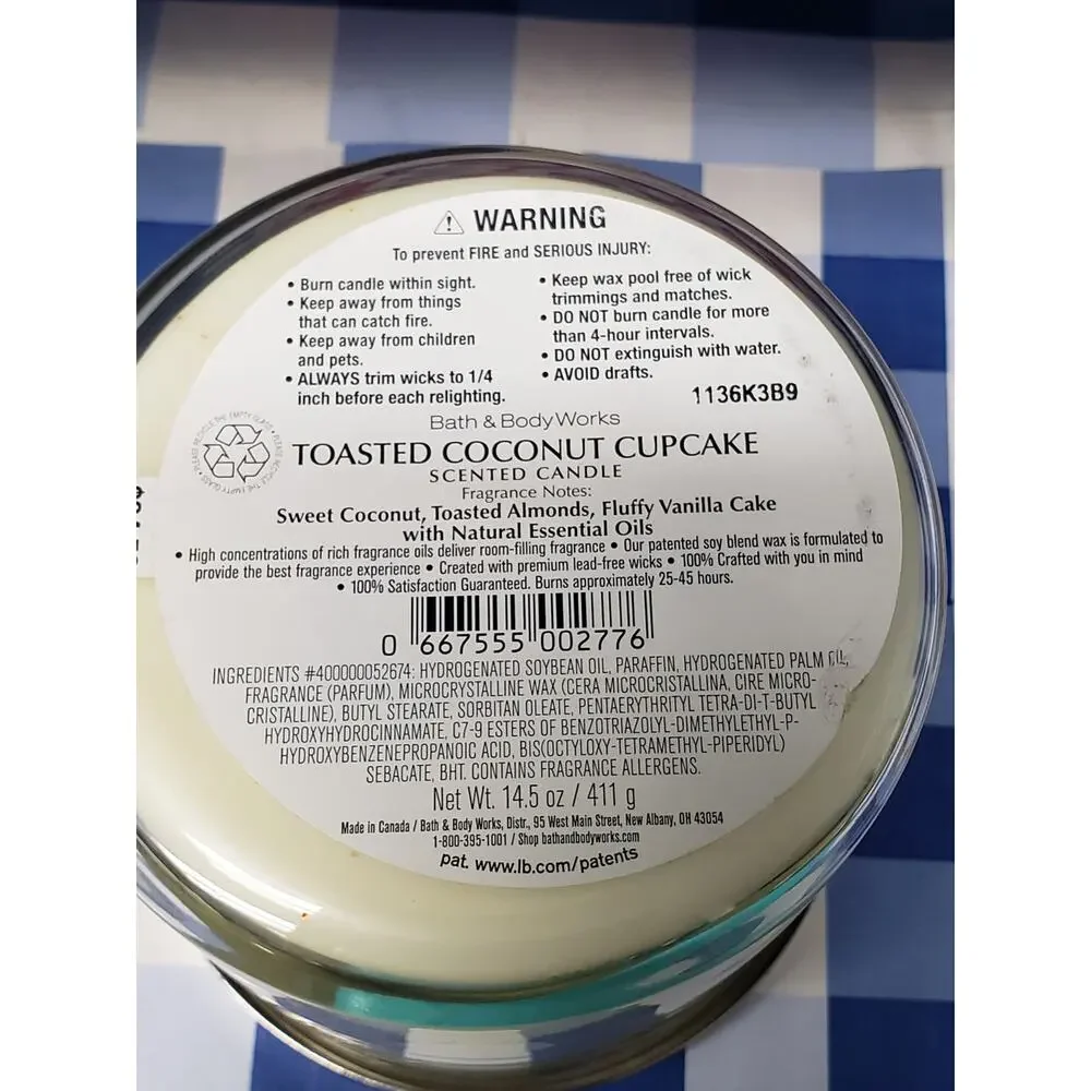 BBW Toasted Coconut Cupcake Large 3 Wick Candle Home Fragrance Decor